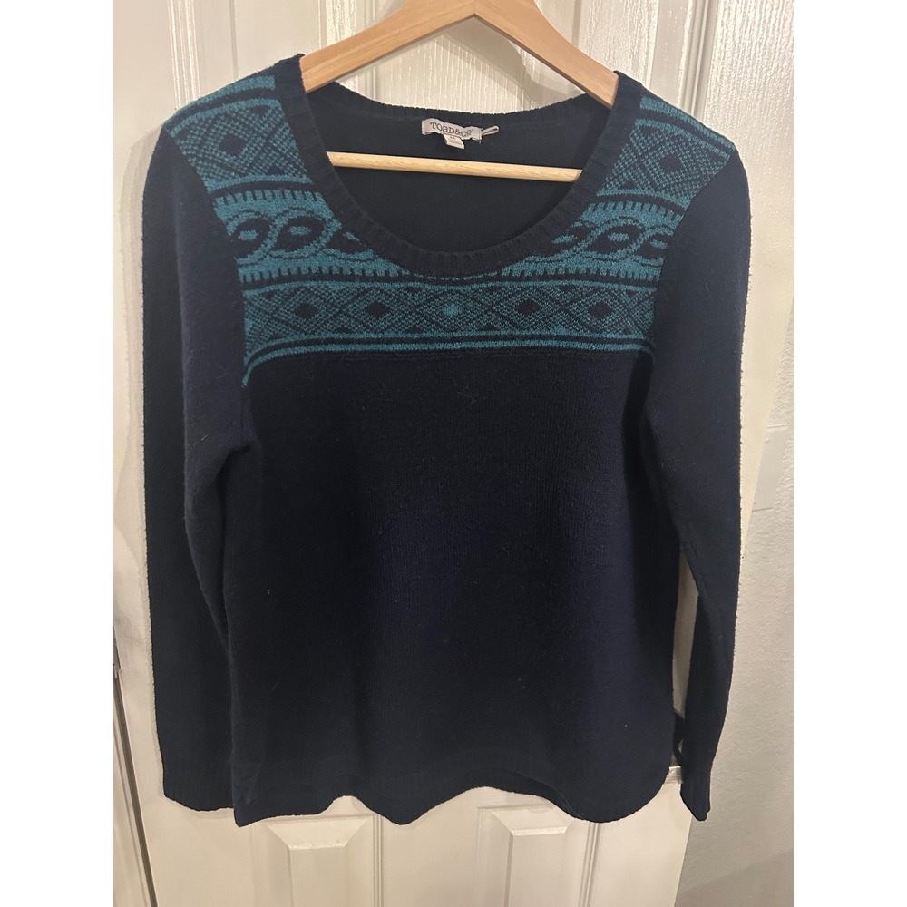 Toad&Co Womens Navy‎ Blue 100% Lambswool Fair Isle Scoop Neck Sweater Size M